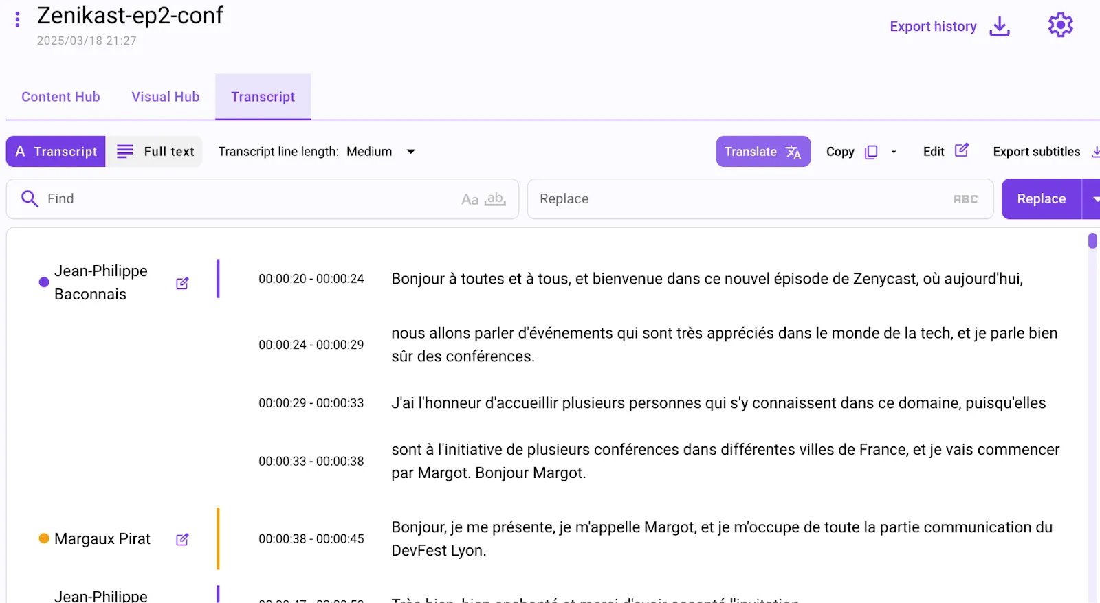 Exemple de transcript réalisé par Whisper transcribe