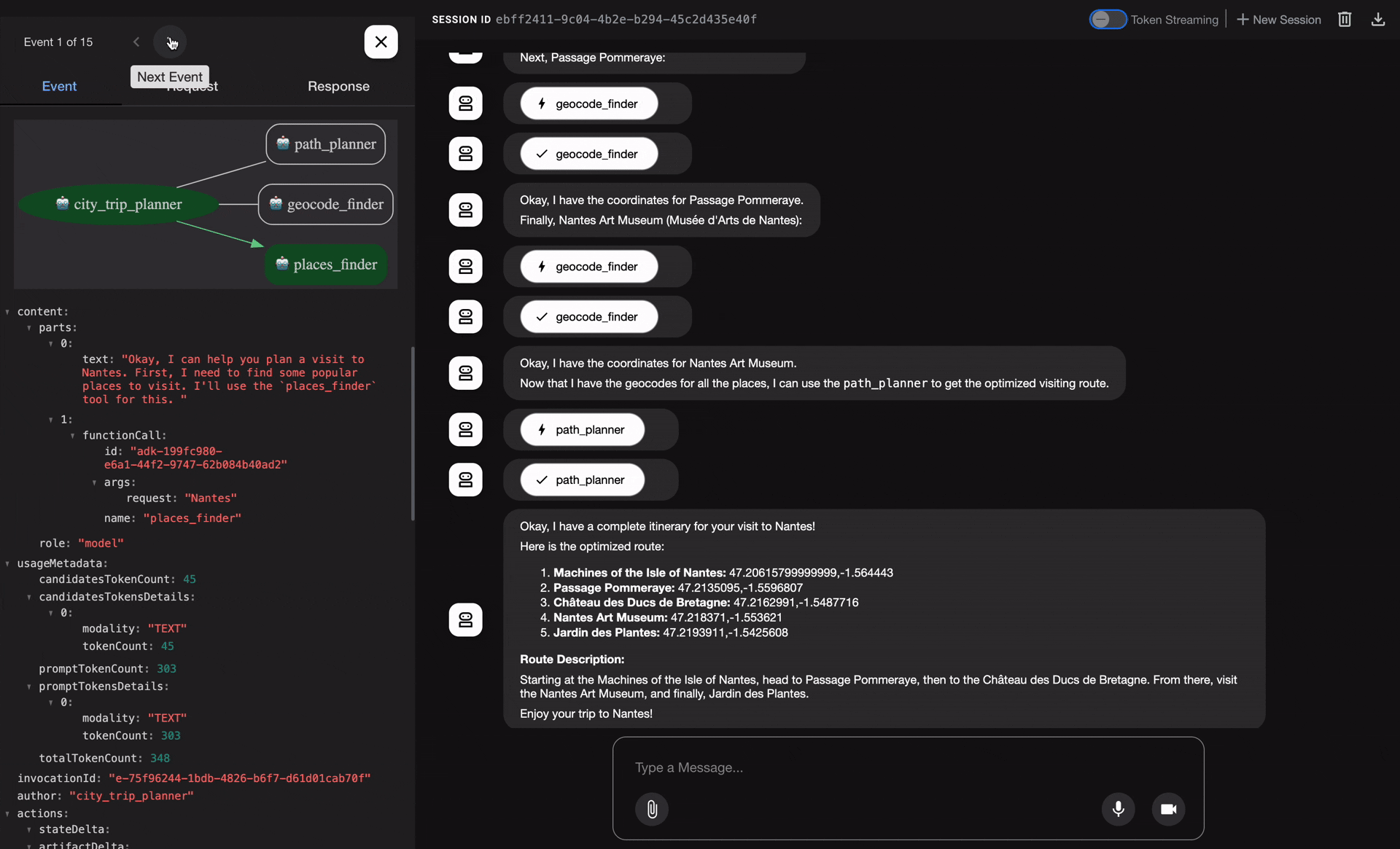 Conversation result with the agent
